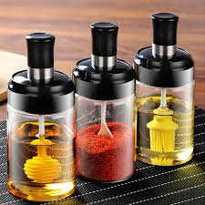 250ML Glass Seasoning Bottle with Spoon Brush