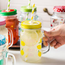 1 Pcs Glass with Lid Creative Fruit Cup Juice Cup with Hole Bottle Straw