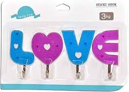 (Pack of 4) Love Sign Adhesive Hooks, Wall hooks for hanging